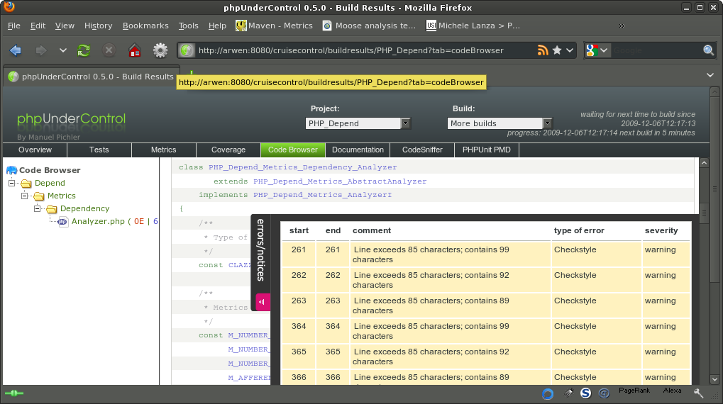 phpUnderControl integrating PHP_CodeBrowser